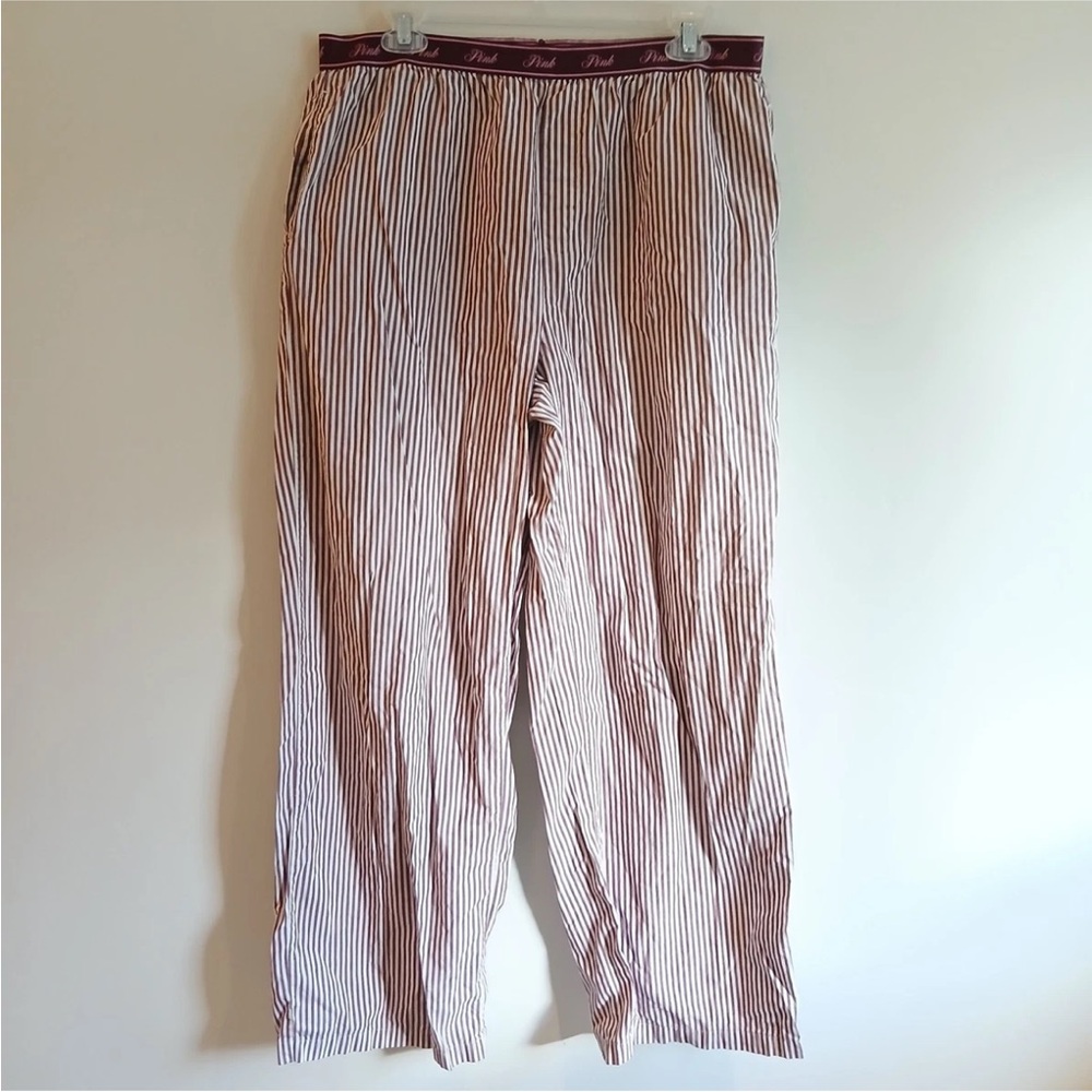 Victoria’s Secret Pajama Pants Large Maroon Striped 100% Cotton Sleepwear